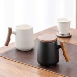 loose leaf tea infuser mug with wooden handle full product view