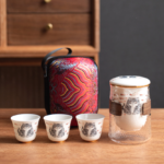 full set of lucky cat japanese portable travel tea set with carry bag