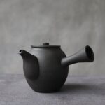Matte black ceramic Japanese Kyusu teapot full product view