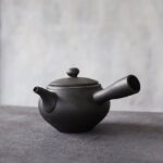 full product view of matte black ceramic kyusu teapot side handle design