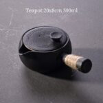 Matte Black Ceramic Kyusu Teapot with Hemp Wrapped Side Handle 17oz main view