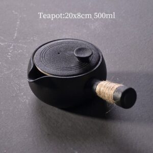 Matte Black Ceramic Kyusu Teapot with Hemp Wrapped Side Handle 17oz main view