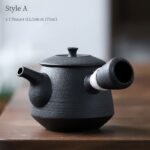 full product view of matte black Japanese Kyusu teapot with side handle
