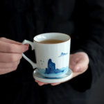 modern japanese hand-painted ceramic tea cup with saucer 5.4oz