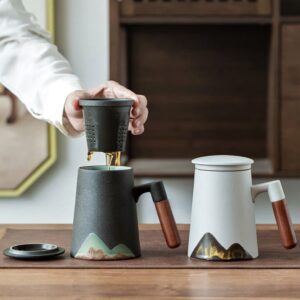 14oz mountain ceramic loose leaf tea infuser mug with lid