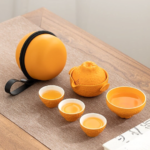 full set of orange shaped japanese ceramic portable travel tea set with carrying case