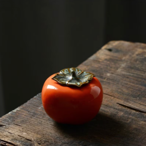 Handcrafted persimmon shape japanese tea tin ceramic storage canister