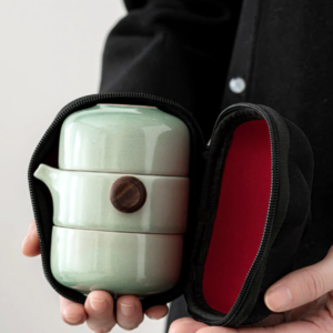 nested sage green 6oz japanese portable travel tea set in carrying case