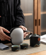 portable 8oz japanese wabi-sabi travel ceramic tea set full set view