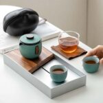 full set of portable japanese ceramic travel gongfu tea set with black hard case