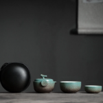 full set view of portable japanese ceramic travel tea set 5.4oz with carrying case