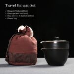 full set of portable japanese ceramic travel tea set displayed with carry bag