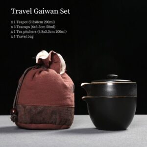 full set of portable japanese ceramic travel tea set displayed with carry bag