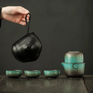 complete portable japanese ceramic travel tea set with carry bag