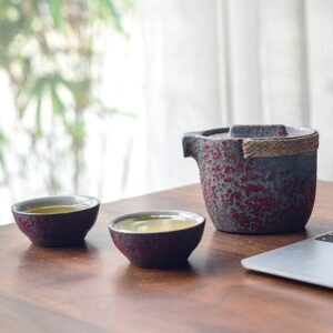 portable ceramic japanese travel tea set complete with gaiwan two teacups and cloth bag