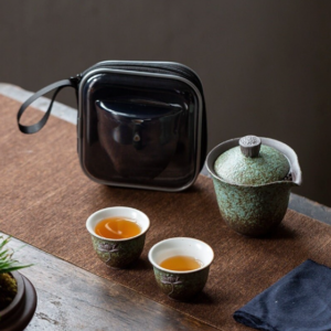 full set of portable japanese ceramic travel tea set with lotus carving