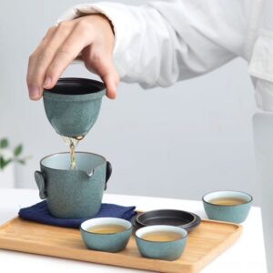 Portable Japanese ceramic travel tea set 3.9oz full set in carrying case