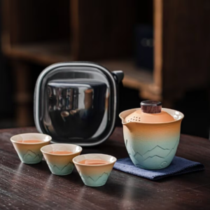 portable japanese ceramic travel tea set with carry case full view