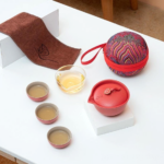 complete portable japanese travel gongfu tea set with gaiwan, glass pitcher, tea cups, and carry bag