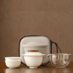 full set view of portable 4oz gaiwan japanese travel gongfu tea set with carrying bag