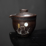 Portable 3.9oz Japanese travel tea set with cat moon design in carrying bag