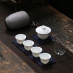 full complete portable japanese white ceramic travel gongfu tea set with carrying bag