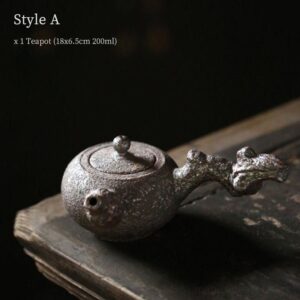 rust-glazed kyusu teapot style a tree stump handle 6.8oz