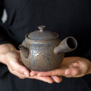 full product view of rustic iron glazed kyusu teapot