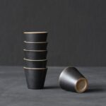 set of 6 handcrafted ancient style japanese tea cups black matte outer glaze