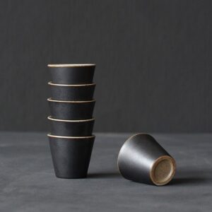 set of 6 handcrafted ancient style japanese tea cups black matte outer glaze