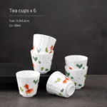 set of 6 japanese porcelain tea cups with red fish pattern full set view