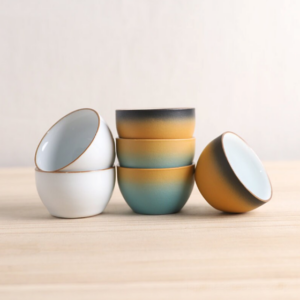 set of two handcrafted gradient japanese tea bowls chawan