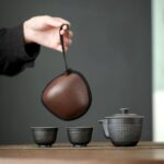 full set silver black japanese portable travel tea set with two cups and travel case