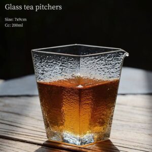 front view square hammered frosted glass fairness cup gong dao bei 6.7oz