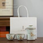 Style A japanese ceramic cat travel tea set 7.4oz full set with travel bag