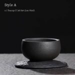 Style A rounded japanese black clay tea bowl front view