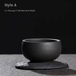 Style A rounded japanese black clay tea bowl front view