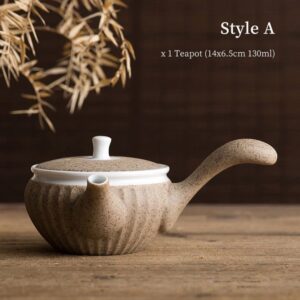 Style A speckled light brown Japanese Kyusu Teapot ceramic side handle