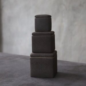 set of three dark grey japanese tea canister ceramic canisters stacked
