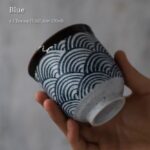 vintage blue wave pattern japanese ceramic tea cup