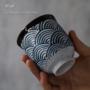 vintage blue wave pattern japanese ceramic tea cup