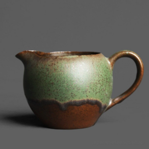 Vintage bronze green glaze Japanese fairness cup tea pitcher main view