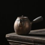 vintage bronze ceramic Japanese kyusu teapot side handle main view