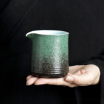 vintage green brown gradient ceramic japanese fairness cup gong dao bei side view