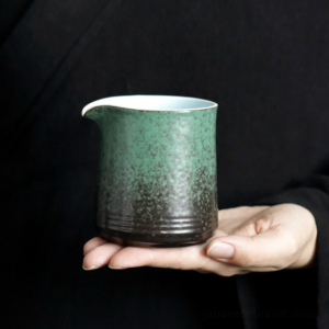 vintage green brown gradient ceramic japanese fairness cup gong dao bei side view