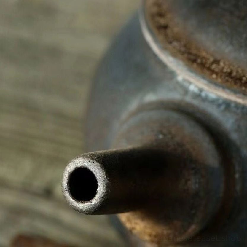 top view of vintage kyusu teapot showing built in ceramic filter