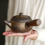 vintage hand hammered japanese kyusu teapot copper brown finish full view