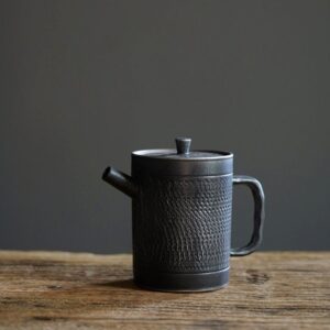 vintage japanese black ceramic teapot 5oz with built-in infuser main view