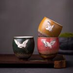 vintage japanese ceramic crane tea cup 3.7oz product main view
