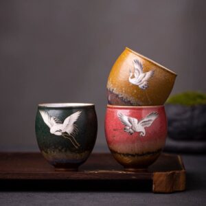 vintage japanese ceramic crane tea cup 3.7oz product main view